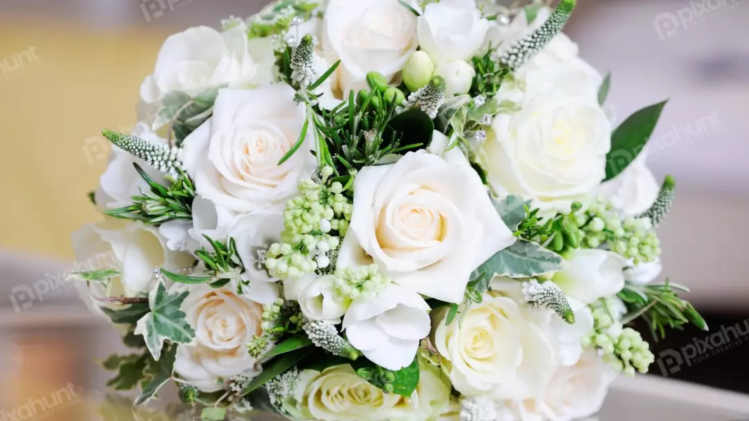 Elegant Bridal Bouquet Featuring Pristine White and Cream Roses with Lush Greenery