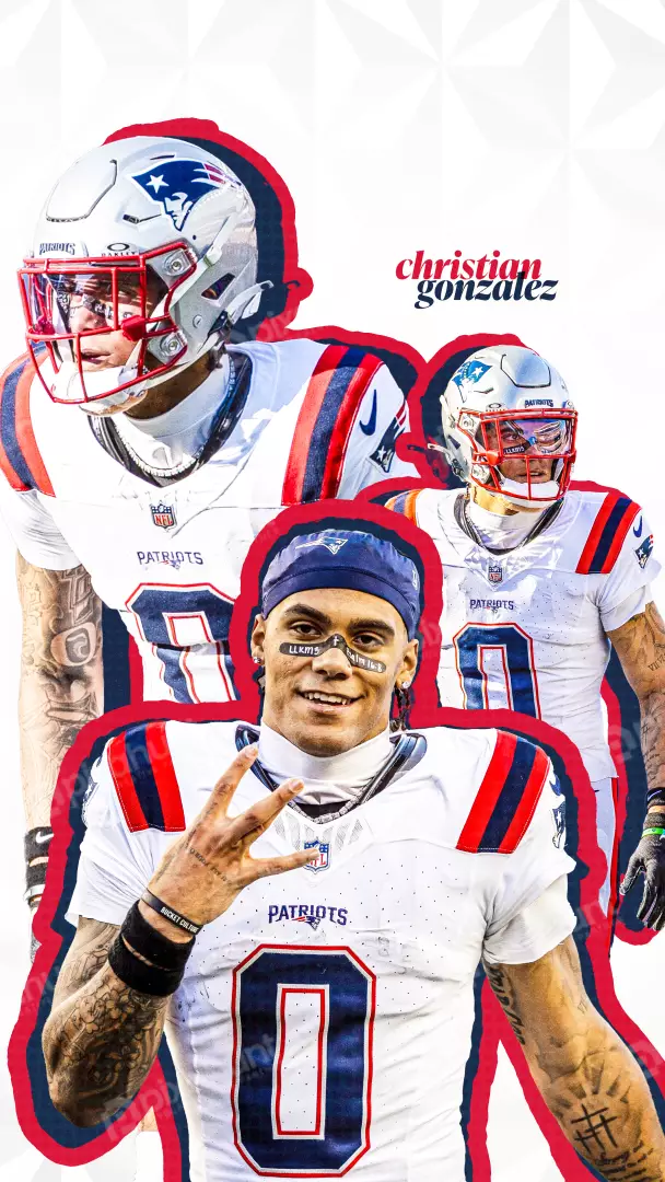 Christian Gonzalez New England Patriots NFL Football Player Collage