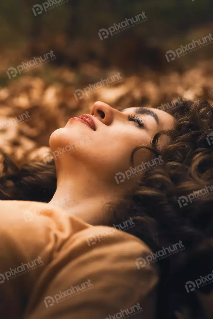 Free Premium Stock Photos Autumn Serenity Portrait of Woman Resting