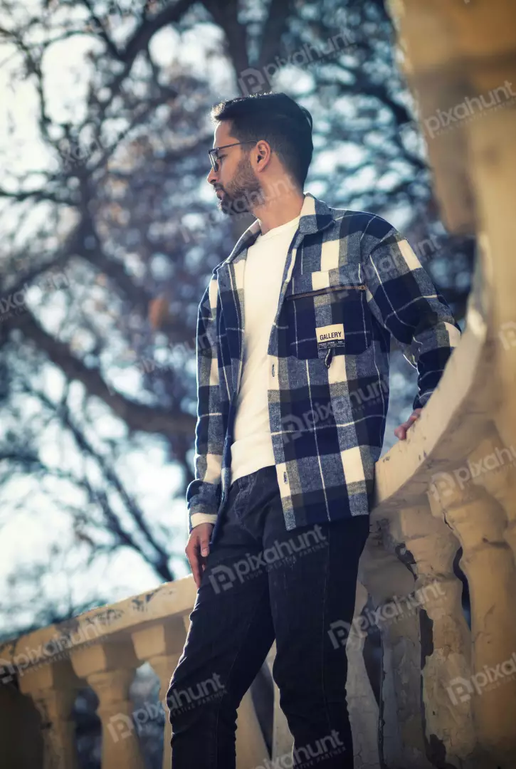 Free Premium Stock Photos Stylish Young Man in Plaid Shirt Outdoors