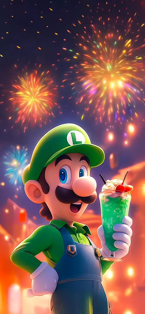 Free Premium Stock Photos Luigi Enjoys a Festive Drink Amidst Fireworks