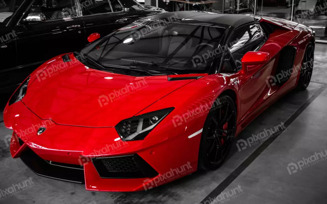 Striking Red Lamborghini Aventador Luxury Supercar with Sleek Black Roof