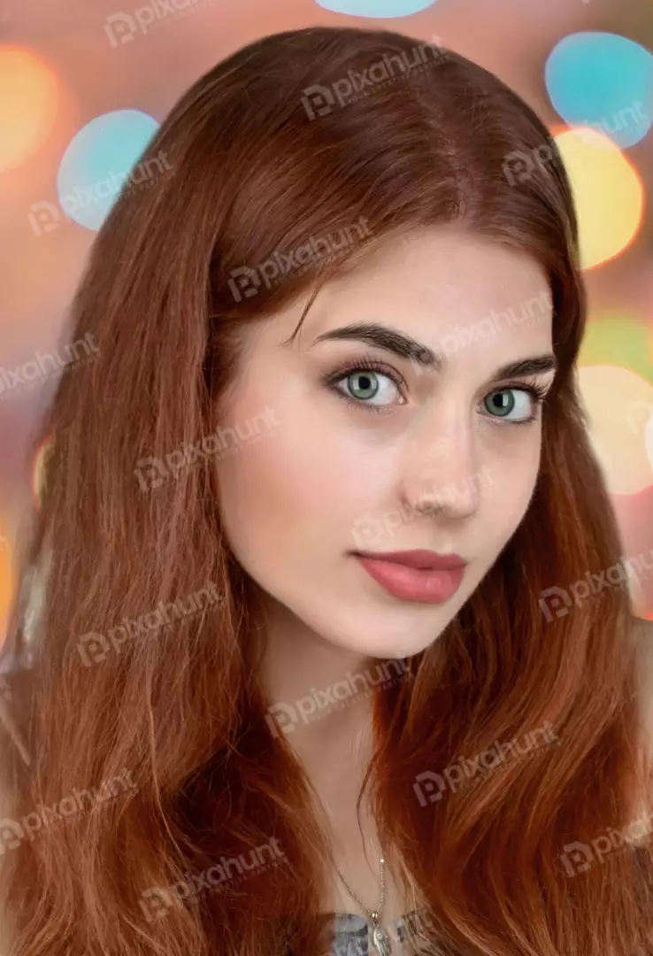 Captivating Young Woman with Green Eyes and Reddish Hair Portrait