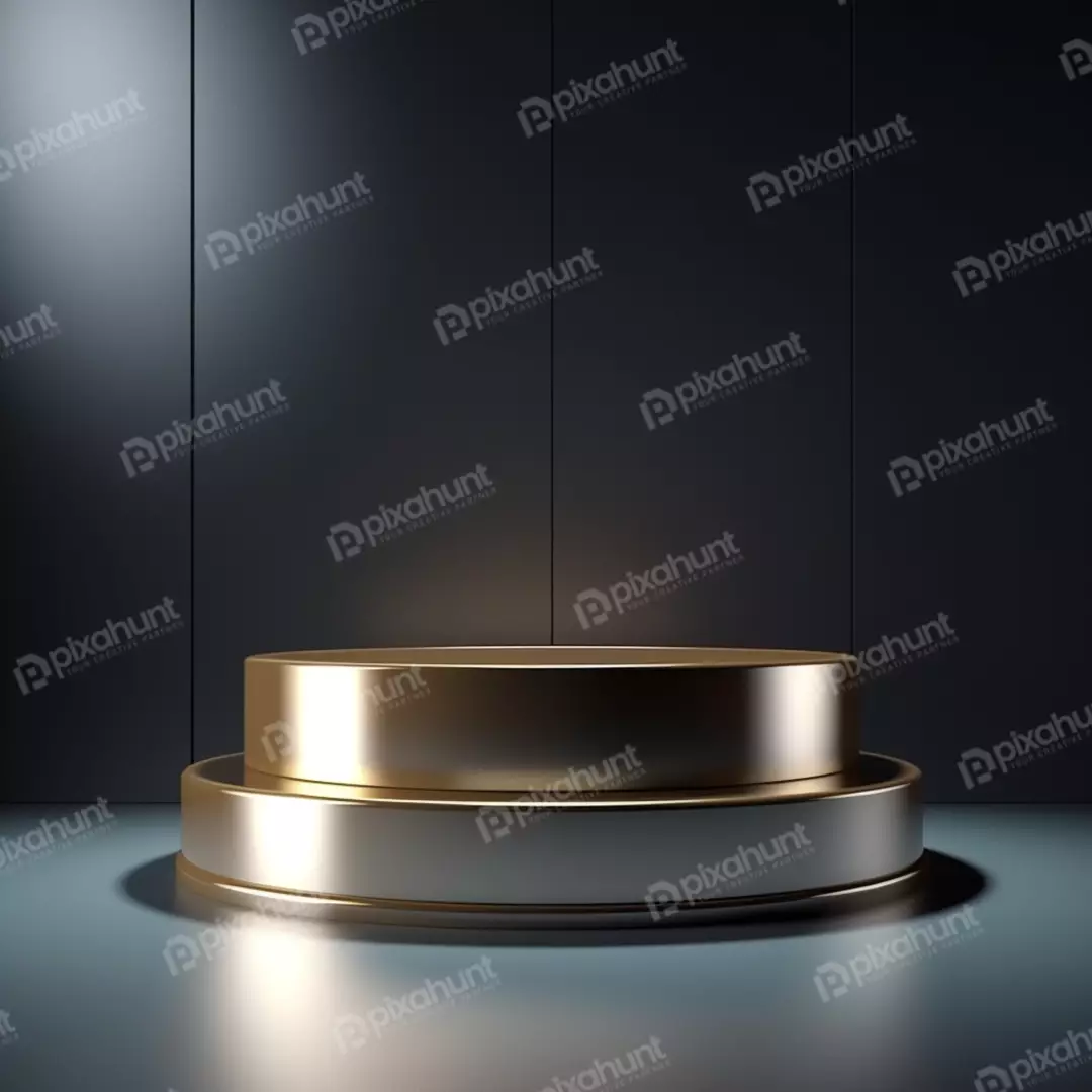 Luxurious Golden and Silver Two-Tiered Product Display Podium on Dark Background