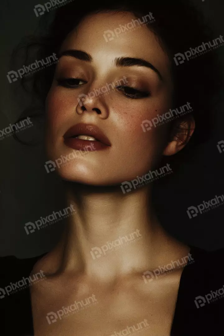 Artistic Oil Painting Style Portrait of a Beautiful Woman with Freckles and Serene Expression