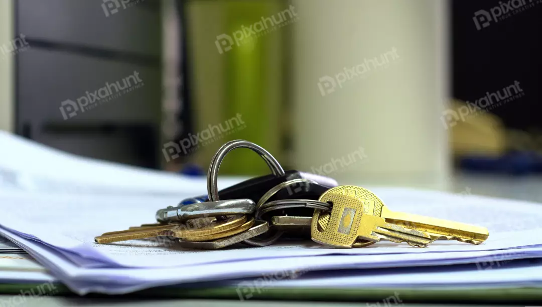 Golden and Silver Keys on Keychain for Home and Office Security