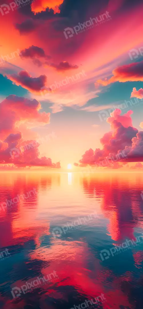 Free Premium Stock Photos Breathtaking sunset over calm ocean with vibrant pink and orange clouds