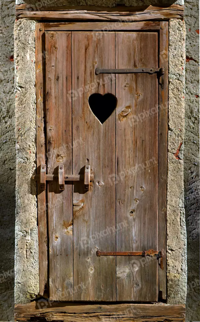Rustic Wooden Outhouse Door with Heart Shaped Cutout