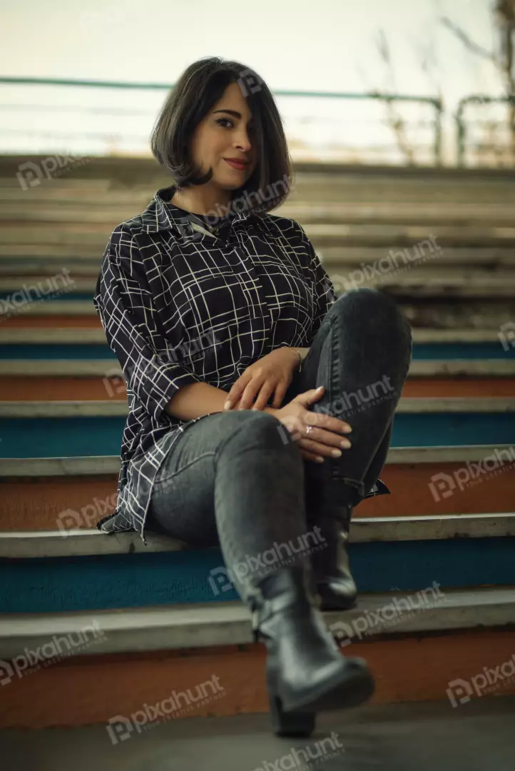 Free Premium Stock Photos Stylish Woman Sitting on Painted Urban Stairs