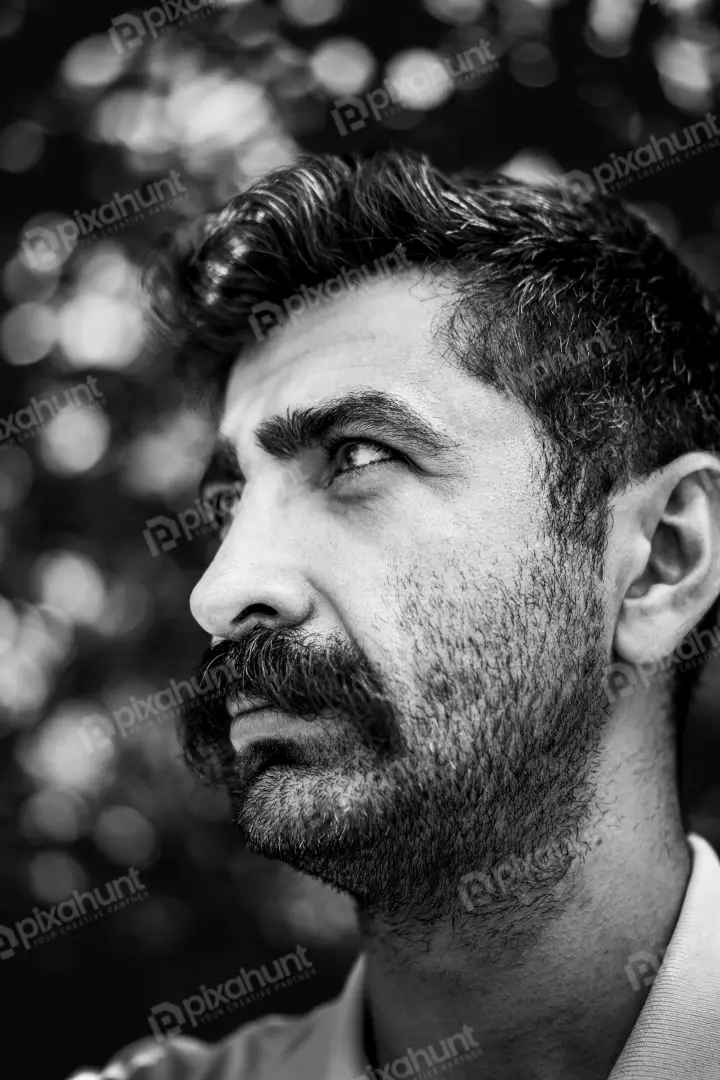 Free Premium Stock Photos Pensive Man Black White Portrait with Mustache