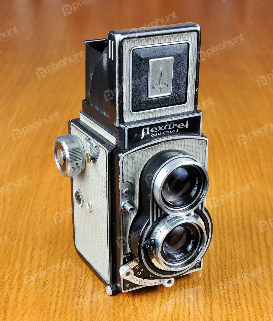 Classic Flexaret Automat Twin Lens Reflex Camera on Wood for Photography