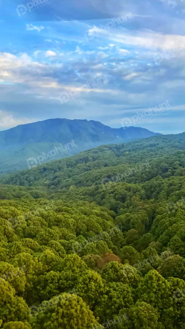 Free Premium Stock Photos Lush green rolling hills under a cloudy blue sky with distant mountains