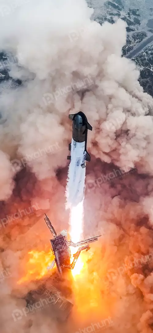 Free Premium Stock Photos Spectacular rocket launch with intense flames and thick smoke plume