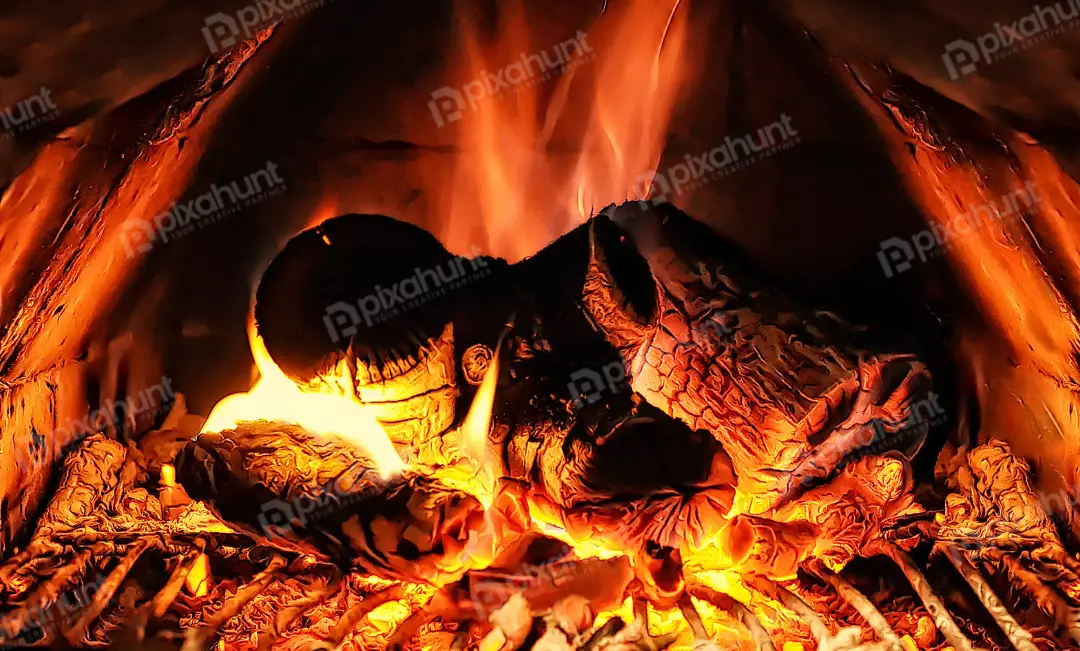 Warm Fireplace with Glowing Logs and Bright Flames Creating Cozy Ambiance