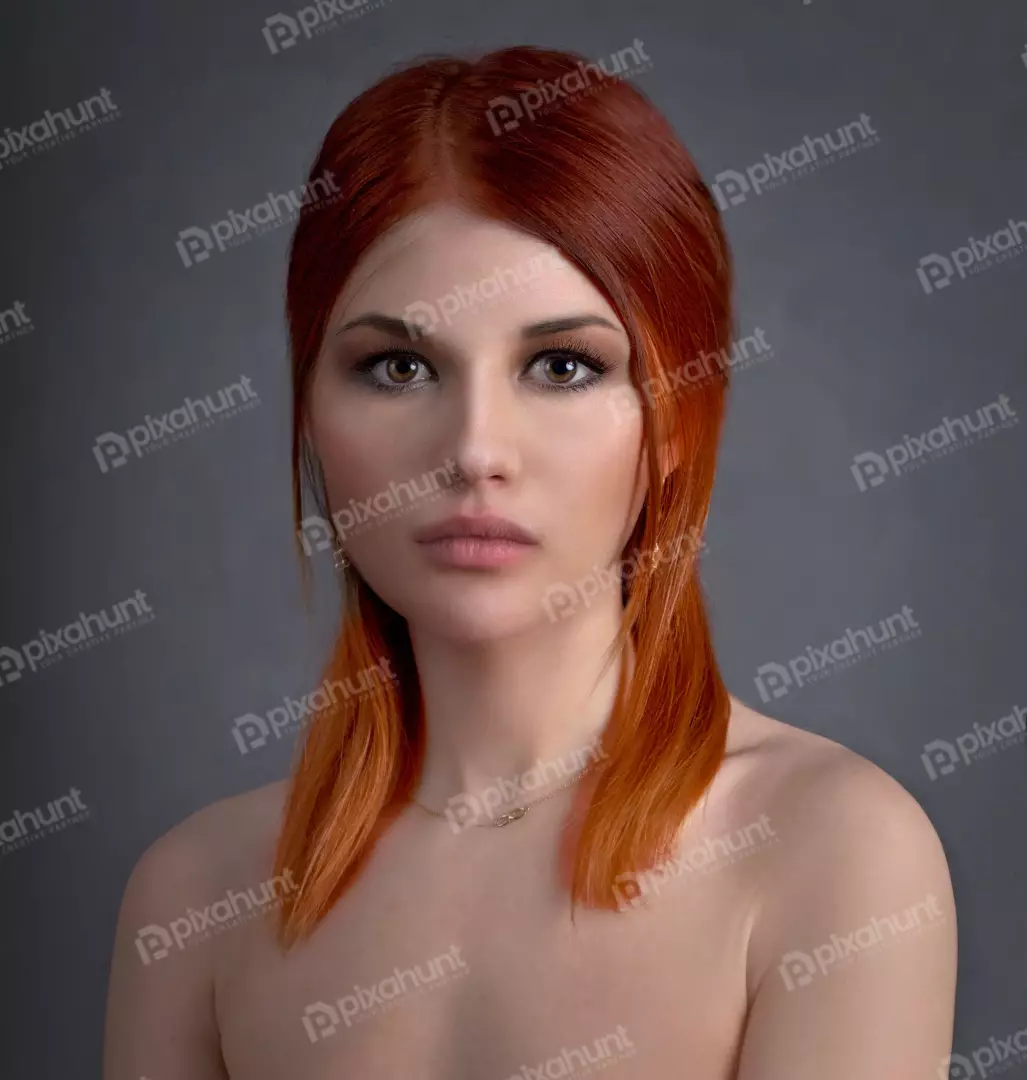 Captivating Young Woman with Red Hair and Direct Gaze Portrait