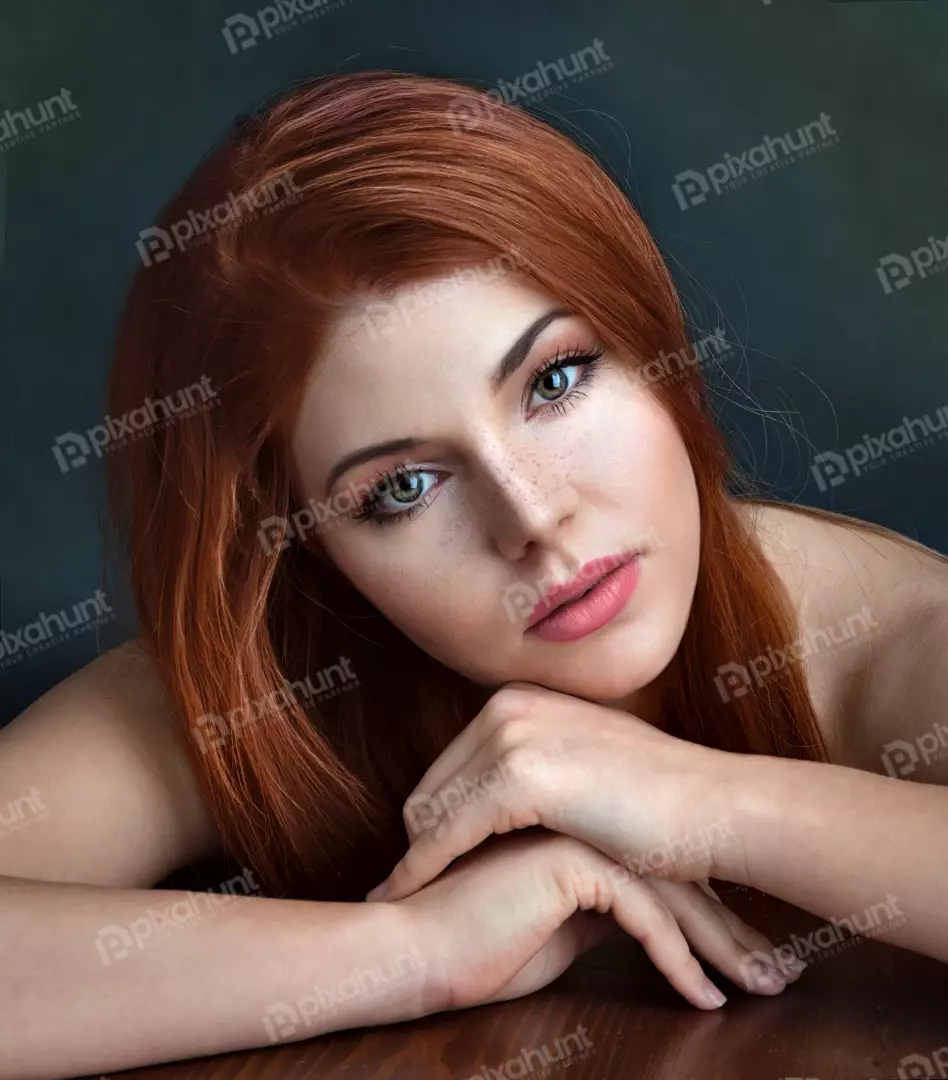 Captivating Redhead Woman with Freckles and Piercing Green Eyes