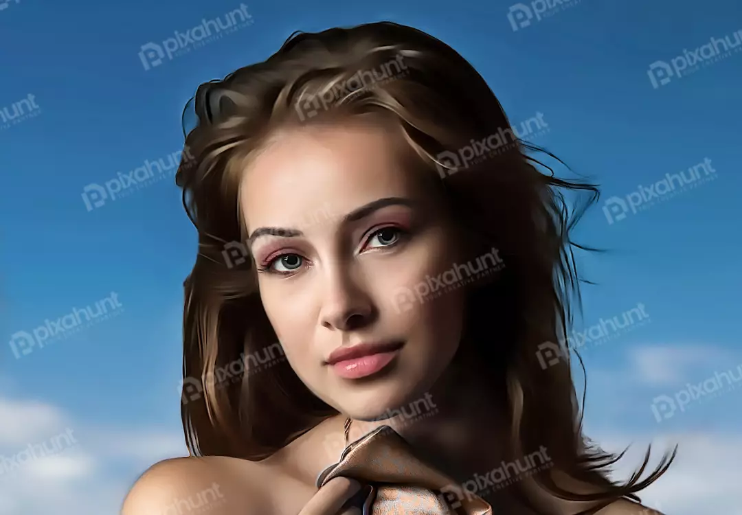 Captivating Young Woman Portrait with Green Eyes and Flowing Hair