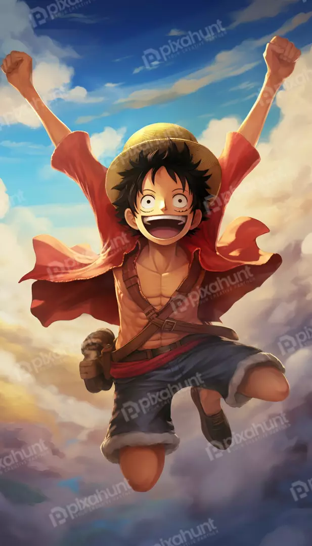 Free Premium Stock Photos One Piece character Monkey D. Luffy jumping joyfully in the sky