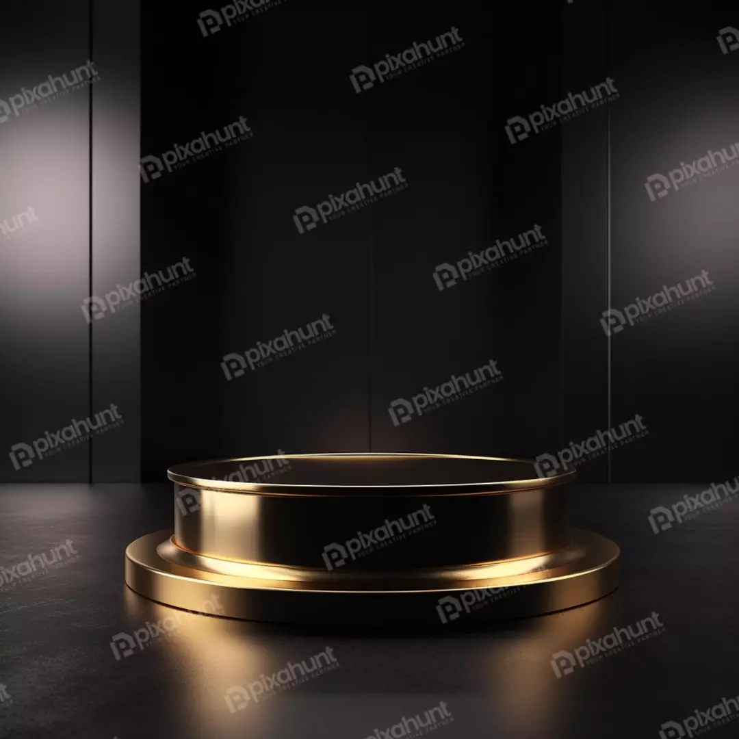 Elegant Golden Podium Display on Dark Minimalist Studio Background for Product Showcase
