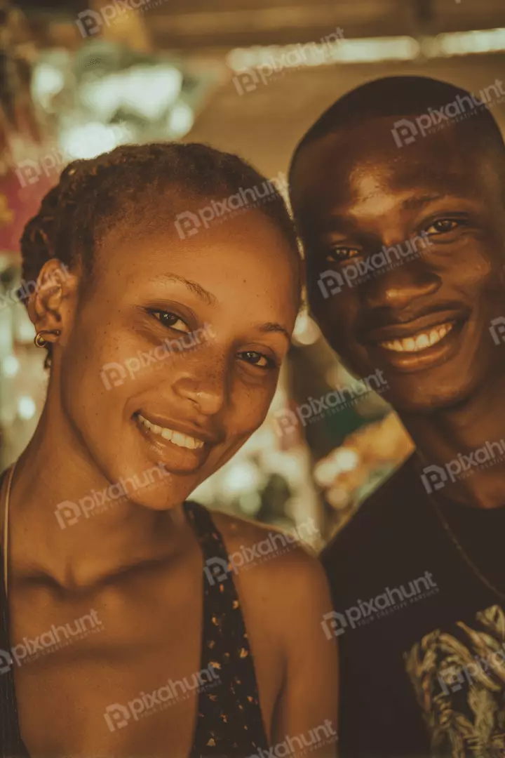 Free Premium Stock Photos Smiling African Couple Portrait Expressing Joy and Authentic Connection