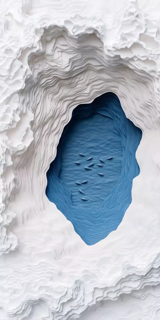 Free Premium Stock Photos Abstract paper-cut art of icy landscape with a school of fish in water