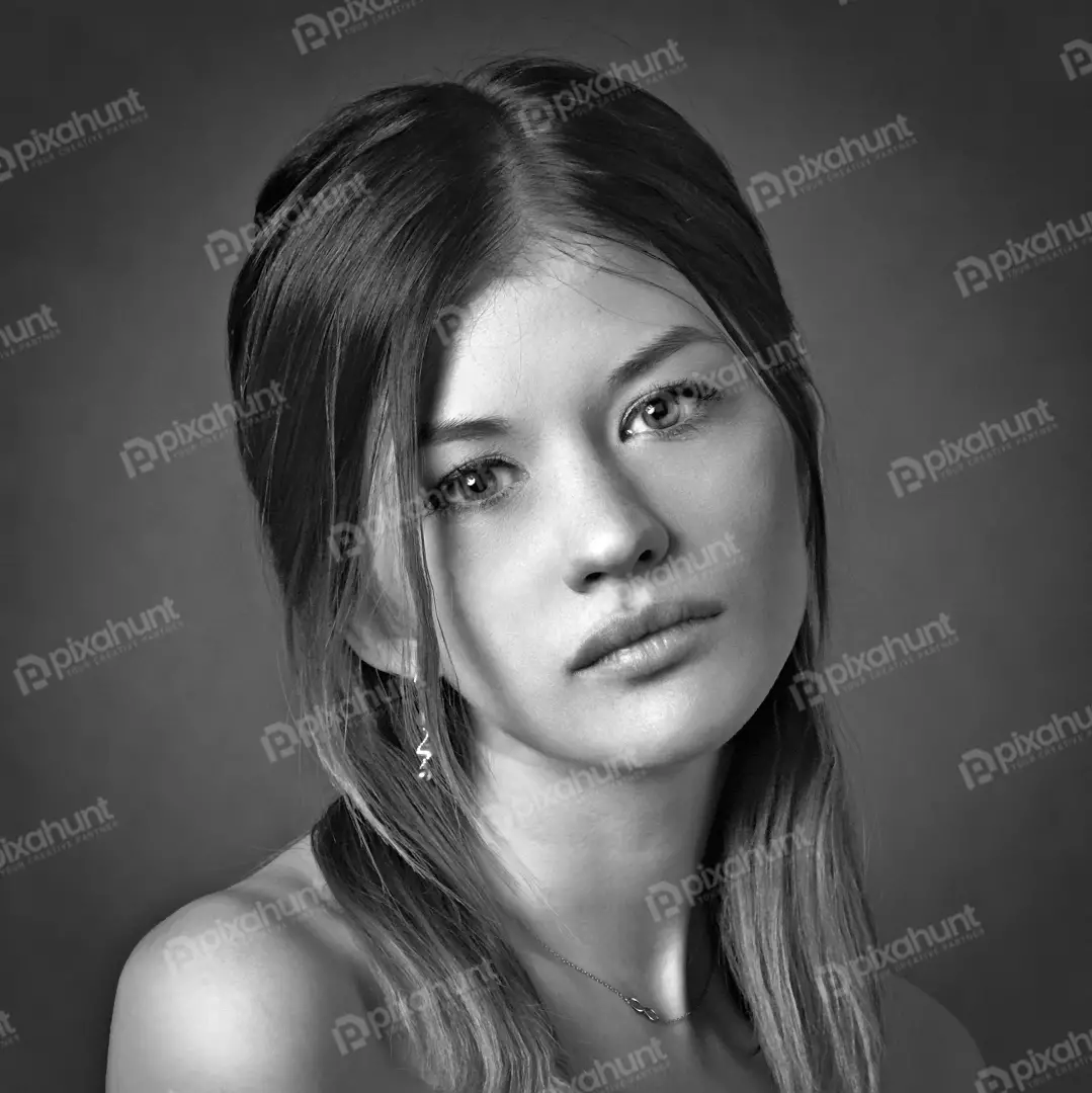 Pensive Young Woman Black and White Studio Portrait with Infinity Necklace