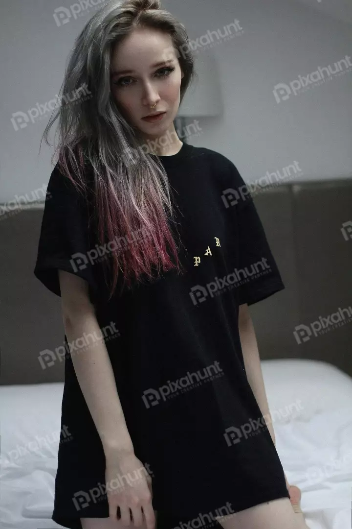 Free Premium Stock Photos Stylish Young Woman with Pink-Tipped Gray Hair