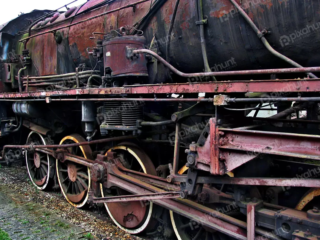 Vintage Rusty Steam Locomotive Engine Industrial Heritage and Mechanical Detail