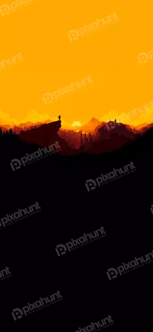 Free Premium Stock Photos Silhouette hiker on cliff at vibrant sunset over mountain forest