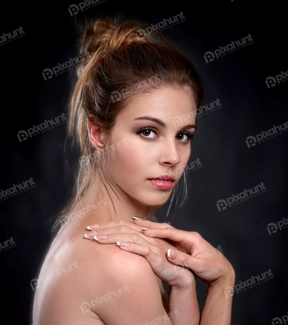 Elegant Portrait of Young Woman with Natural Beauty and Manicured Hands