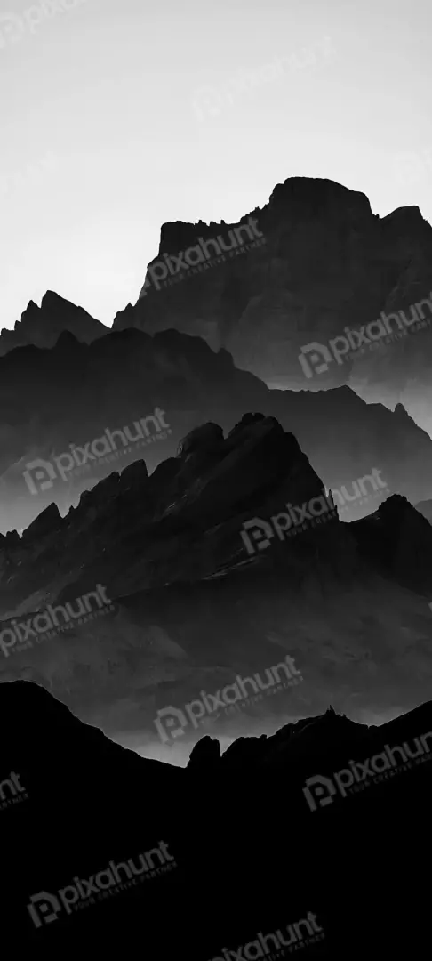 Free Premium Stock Photos Dramatic Black and White Mountain Range Layers and Fog
