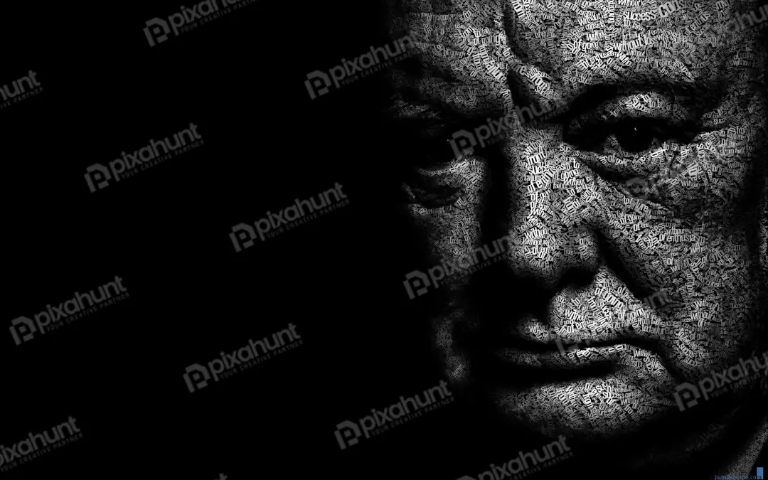 Winston Churchill Typography Portrait with Iconic Success Quote Black and White