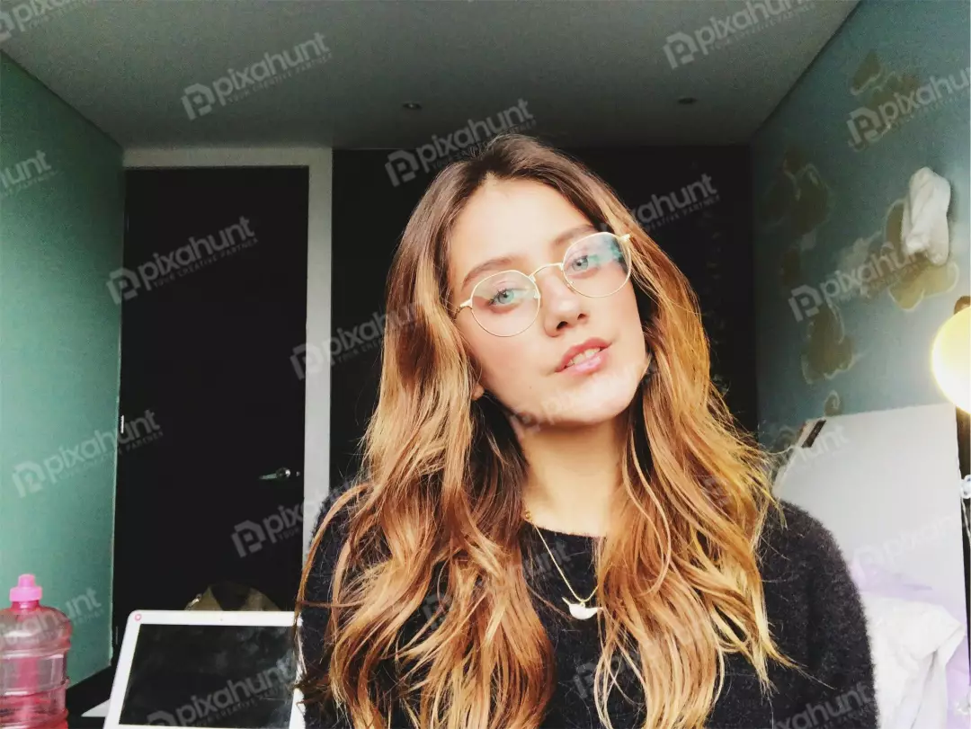 Free Premium Stock Photos Young Woman with Long Wavy Hair and Glasses