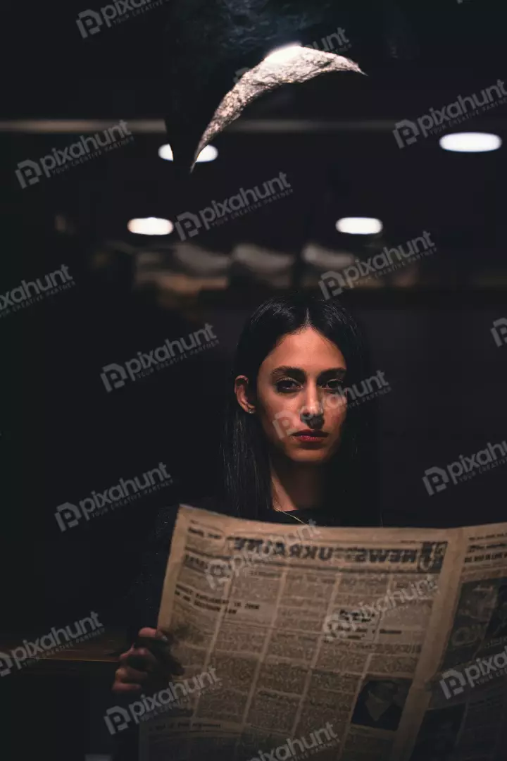 Free Premium Stock Photos Mysterious Woman Reading Old Newspaper