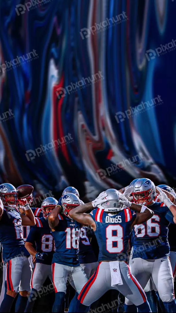 New England Patriots Football Team Celebration Huddle