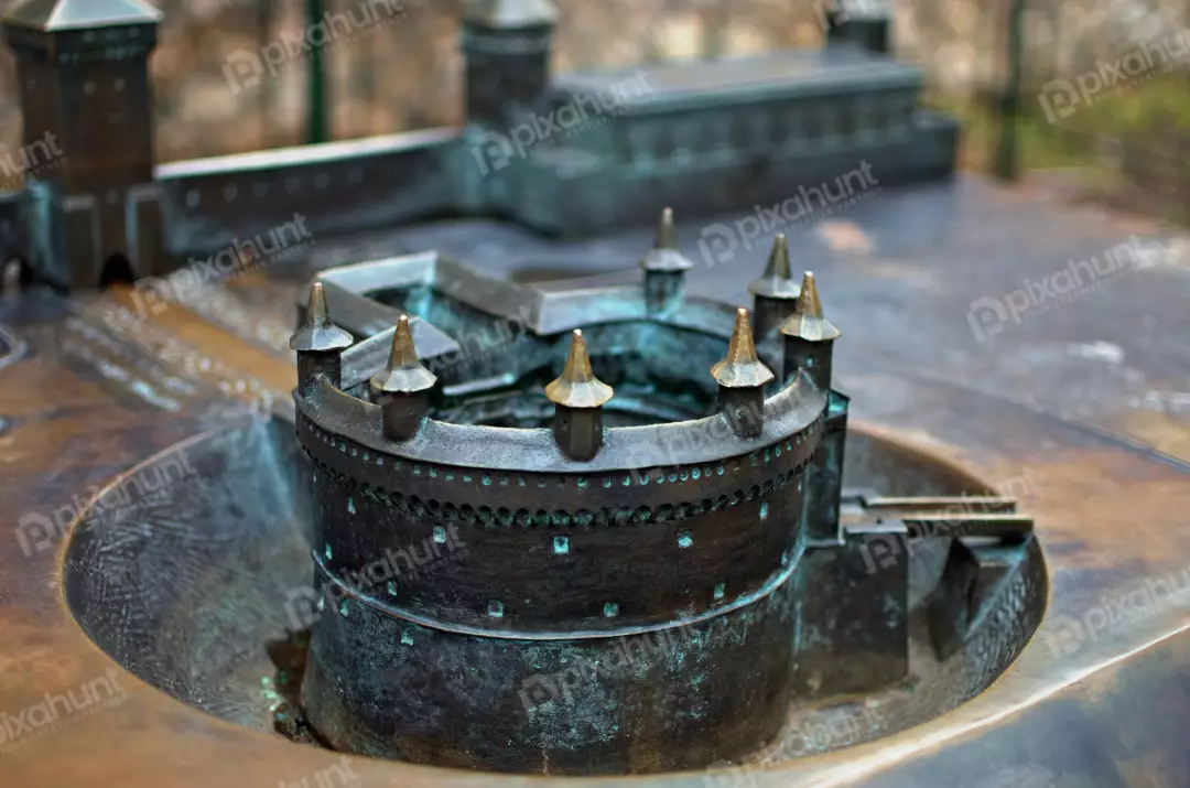 Detailed Bronze Architectural Model of Historic Castle Fortress