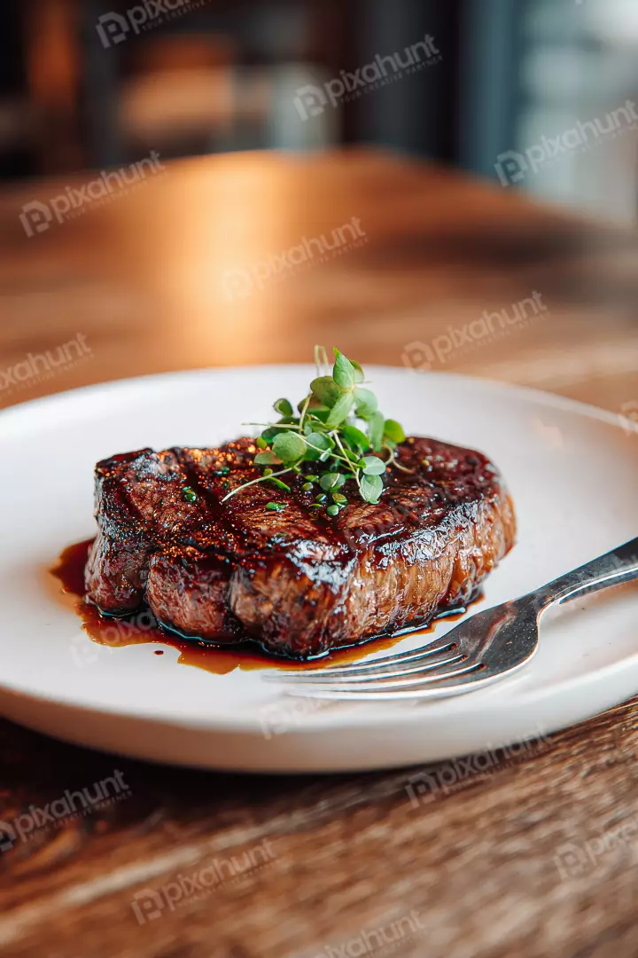 Free Premium Stock Photos Juicy Grilled Steak Garnished with Fresh Microgreens and Savory Sauce