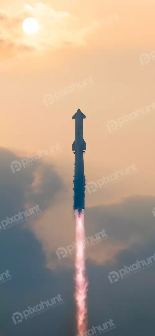 Free Premium Stock Photos Rocket Launch Against a Sunset Sky with Plumes of Smoke