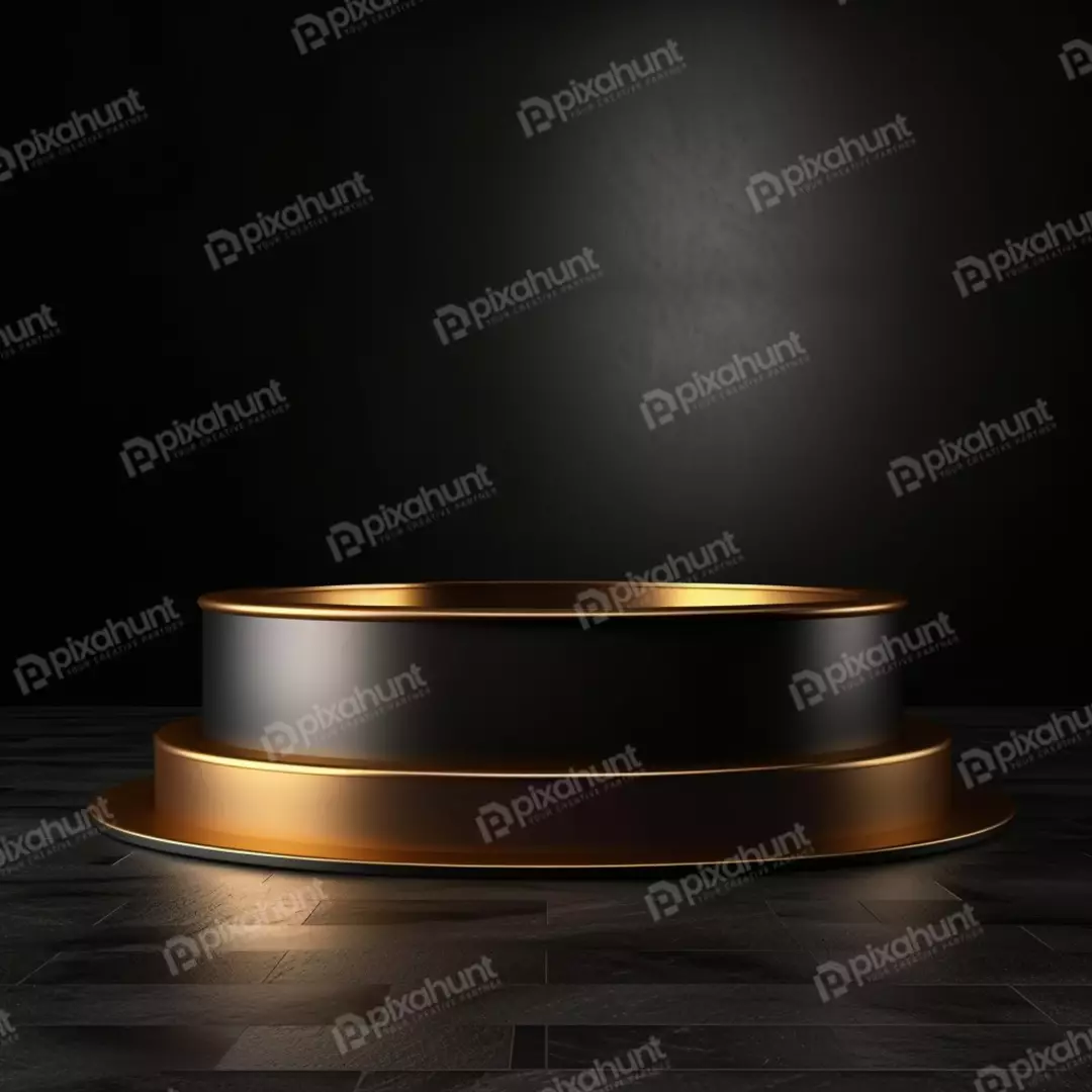 Elegant Black and Gold Round Podium Display for Luxury Product Showcase