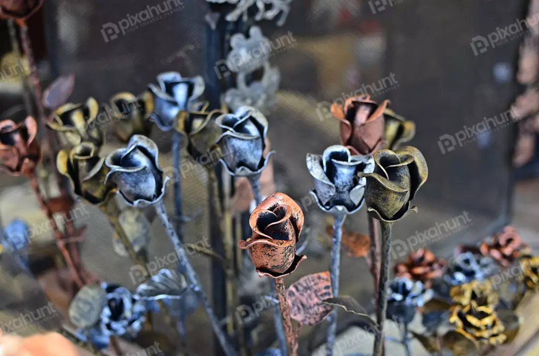 Artisan Forged Metal Roses in Copper, Silver, and Gold Finishes