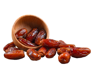 Bowl with dried dates isolated on white