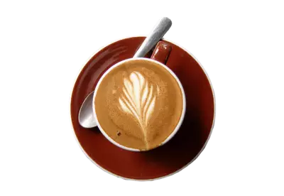 White cup of hot coffee with cinnamon on  Transparent Background