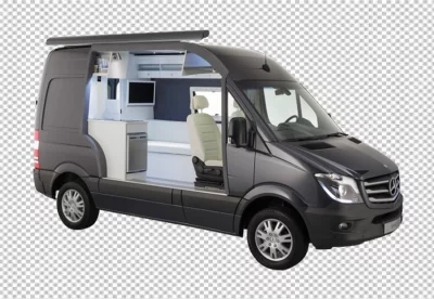 Small size camper van | Van door open transparent background 