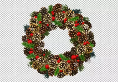 A wreath with a red berries on it is shown on a transparent BG PNG