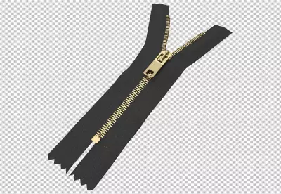 A black zipper with a gold pull