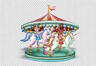 Carousel with white horse on transparent background 