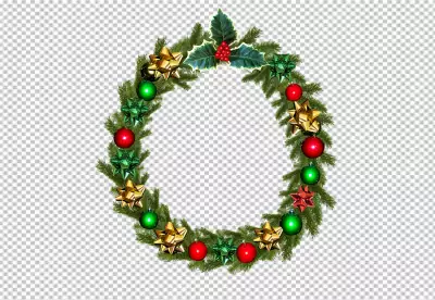 Realistic christmas wreath with red ornaments PNG background 