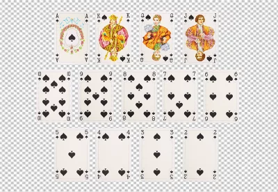 Playing cards spades suit set joker and back isolated png