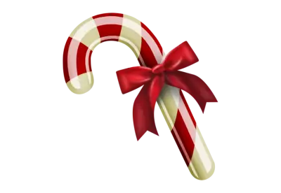 Christmas candy cane with red bow Transparent Background