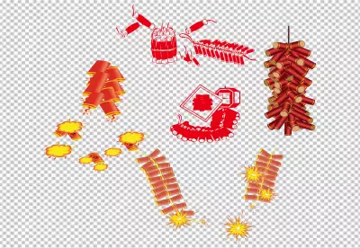 A red and gold lantern on transparent background